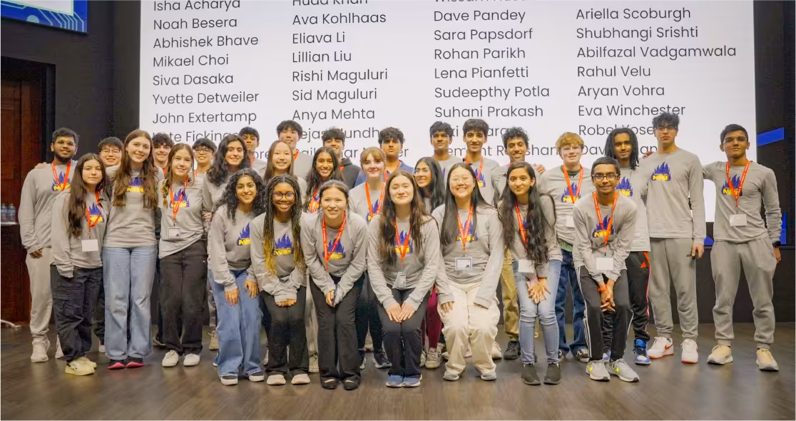 A photo of six students standing on stage at TechOlympics 2025: Inspire.